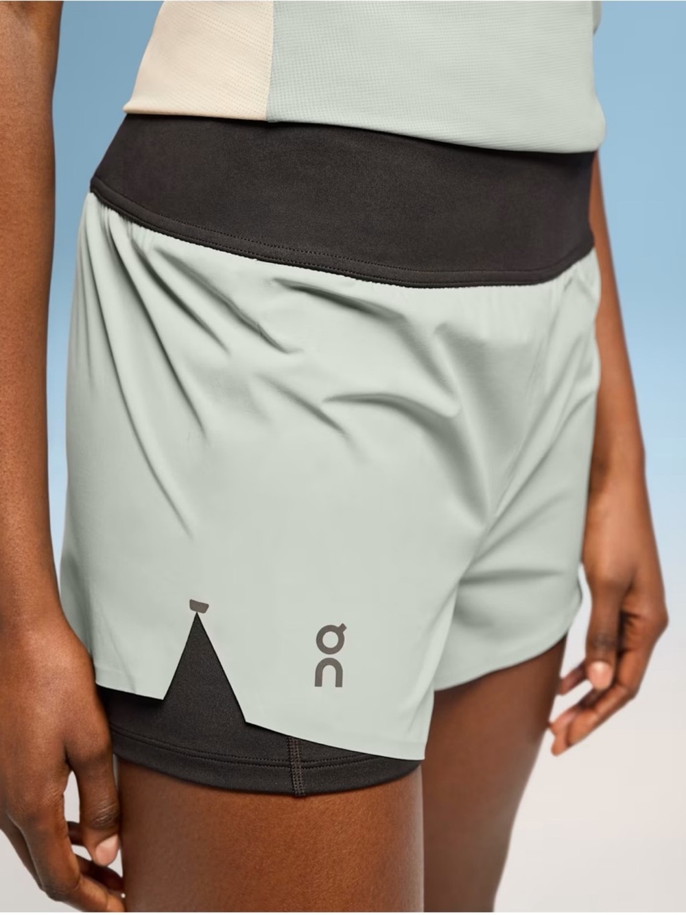 On Running Mint Green Bike Shorts with Black Waistband
